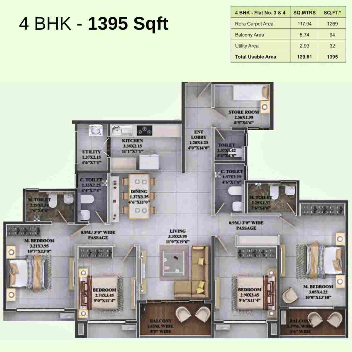 Dosti-Greenscape-Floor-Plan-Dosti-Summit-E-Wing-4-BHK-1395-Sqft